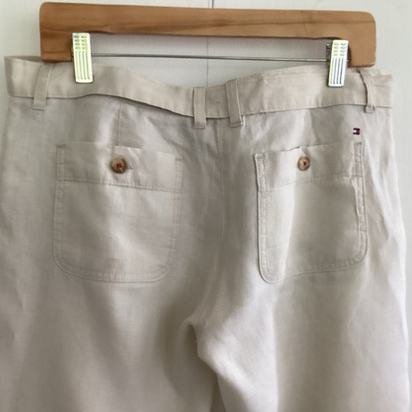 Tommy Hilfiger probably Vtg linen cream cropped straight leg self-tie pants 6 - Picture 3 of 7